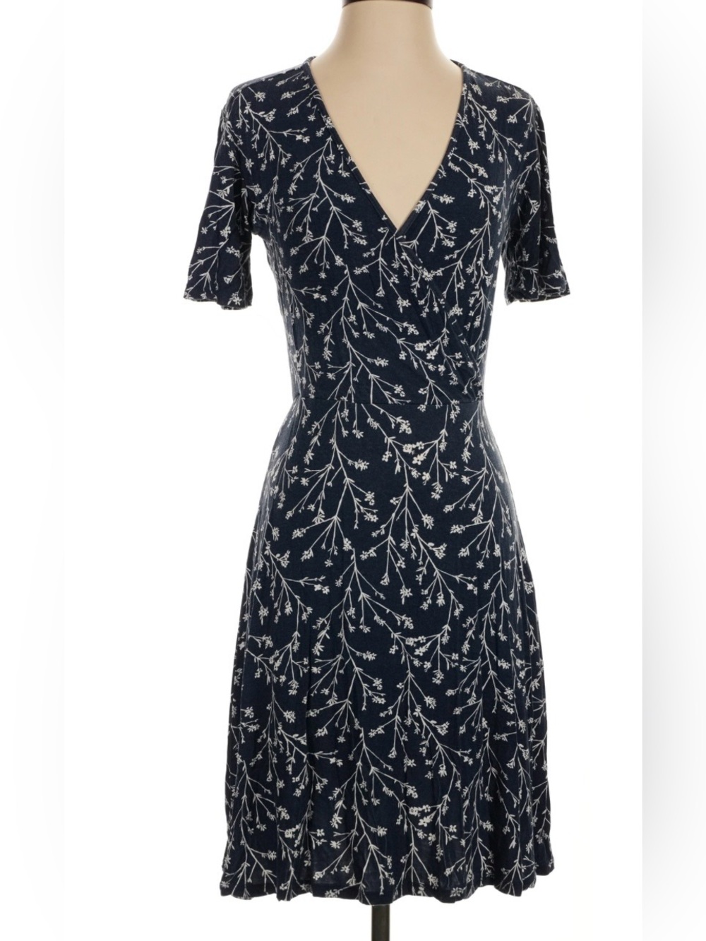 41 Hawthorn Navy Dress with White Floral Branch Print